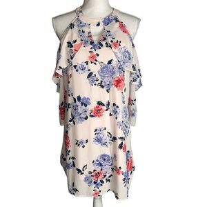 New Candies Pale Pink Floral Cold Shoulder Tunic Blouse Large